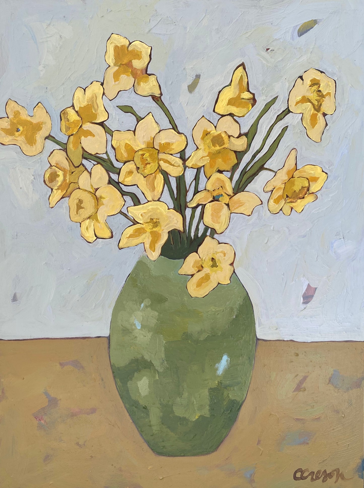 Daffodils in Green Vase